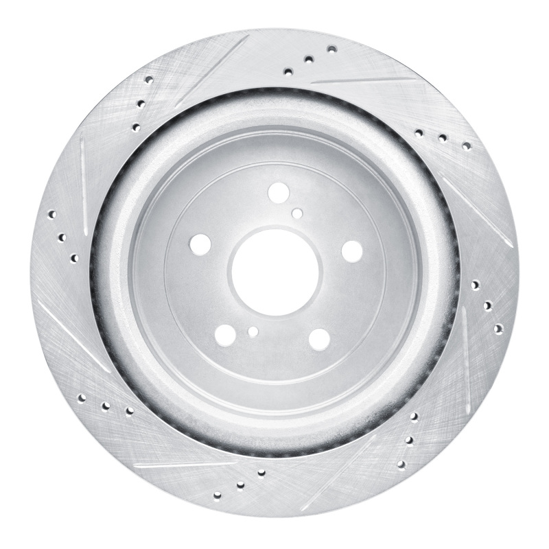 Lexus RX350 Brake Rotor (1) - Rear Right - R1 Concepts - Drilled & Slotted - Silver - `16-`22